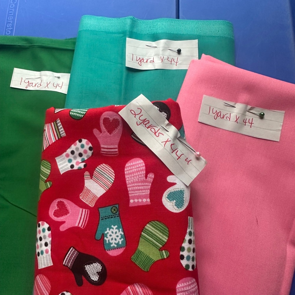 Michael Miller Little Mittens Fabric Bundle 5 Yards Total Red Teal Pink Green